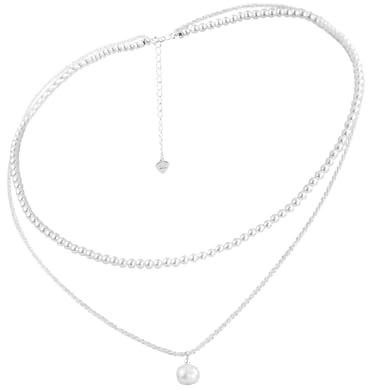 2 in 1 Ketten Stapelbare, 37cm+5cm Verstellbares, Perlenkette Damen und Halskette Silber 925, Choker Kette Damen mit Perlen Anhänger, Wasserdichte Schmuck Frauen, Geschenk Weihnachten Valentinstag