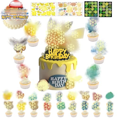 26 Stück Tortendekoration Cake Topper Set + 4 Blätter Temporäre Tattoos für Kinder, Kuchen Deko, Muffin Deko, Tortenaufleger Cupcake Topper Deko, Kindergeburtstag Party Geburtstag Deko
