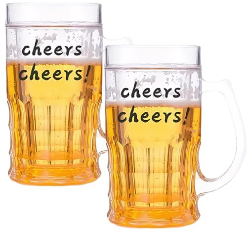 2 Pièces Chopes à Bière en Plastique, 420ml Double Couche en Plastique Drôle Réaliste Modèle Mezzanine Chopes à Bière avec Poignées pour Farce, Décorations pour la Maison