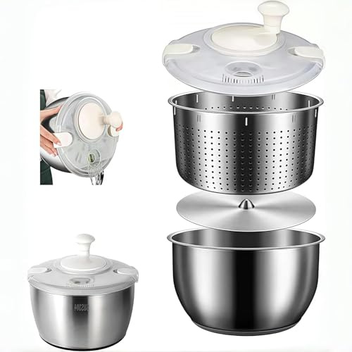 Essoreuse à salade en acier inoxydable – Rondelle à légumes pliable avec couvercle en polypropylène, idéale pour un rangement facile et déshydratation de la laitue, des pâtes et des frites