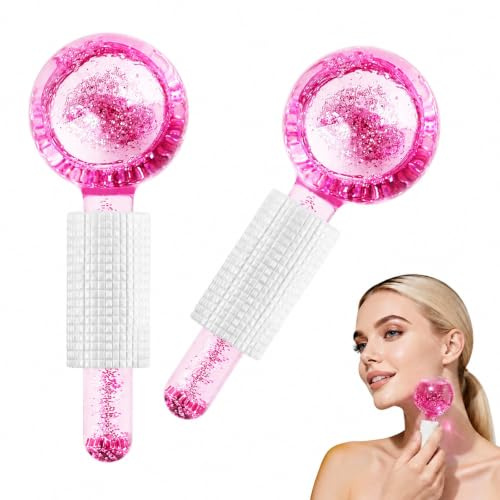 Beugo 2 Sfere di Ghiaccio per il Viso, Massaggio Ice Cool Roller Ball, ice globes viso per Ridurre Gonfiore, Borse e Occhiaie, Tonificareviso Serrare, Rosa