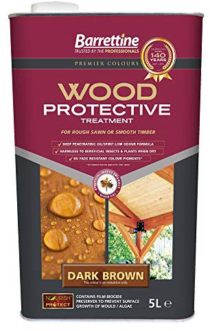 Barrettine Wood Protective Treatment (Dark Brown, 5L) - Ideal Treatment for Outdoor Treated Timber Structures. Wood Protector Oil with Water Repellent Qualities. UV & Fade Resistant.