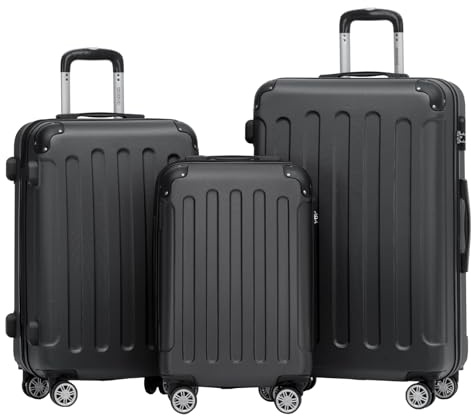 BEIBYE Zwillingsrollen Hardcase Reisekoffer Koffer Trolleys Hartschale in XL-L-M in 14 Farben (Schwarz, Kofferset)