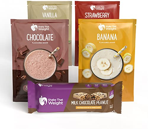 Shake That Weight Meal Replacement Shakes - Diet Shakes - 1 Week Supply. 7x Chocolate Peanut Bars - 4x Chocolate Shakes, 4x Vanilla Shakes, 3x Strawberry Shakes, 3x Banana Shakes