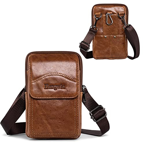 Hengwin Pequeña Bolsa de Hombro de los Hombres, Bolsa de Cuero Genuino Cinturón, Teléfono Móvil Titular de la Caja de la Tarjeta, el Dinero de Viaje Bolso, Cinturón de Lado Bolsa de Mensajero
