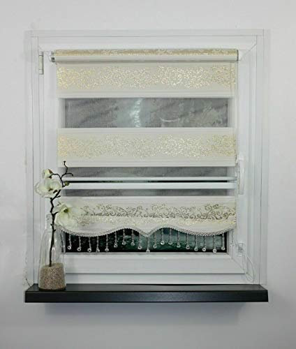 Klemmfix ohne Bohren Breite 70 cm Länge 200 cm Doppelrollo Duo Rollo Klemmfix ohne Bohren (Creme g. Ranken, 70)