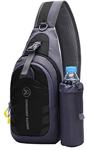 Schultertasche Brusttasche Herrentaschen Chest Bag Schultertasche mit Wasserflasche Outdoor Sling Crossbody Bag Schulter Rucksack Wasserresistent Tragetasche Umhängetasche Messengertasche(Schwarz)