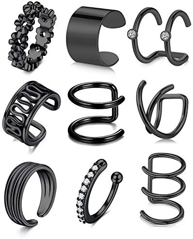 incaton Ear Cuff 9Pcs Faux Piercing Oreille,Manchette d'oreille Les Oreilles Non Perce Manchette Clip d'oreille Boucle Oreille sans Trou pour Femme Homme