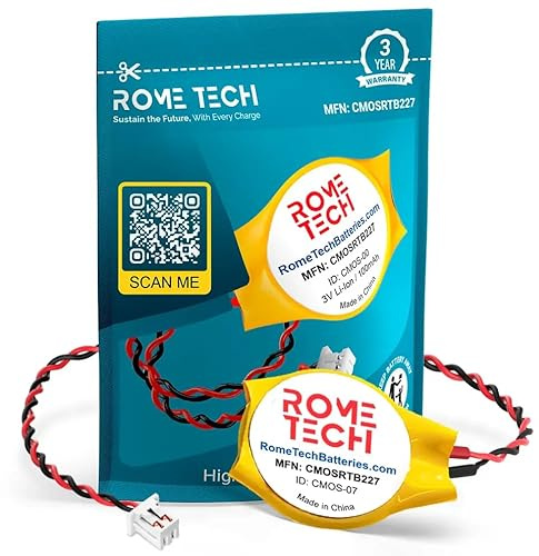Rome Tech CMOS Battery for DELL/Lenovo/ASUS - Laptop Backup BIOS RTC 3V CMOS Battery CR2032-2 Wire Long Cable - Type 1 (1-Pack)