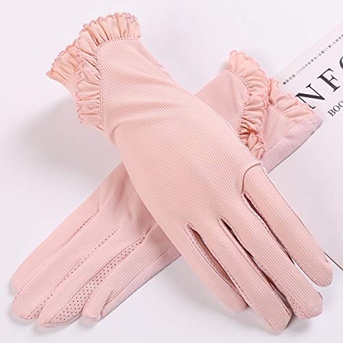 Sonnenschutzhandschuhe Damen Anti-Rutsch-Sonnenschutzhandschuhe Ice Silk Anti-UV-Dünnschliff Atmungsaktiv All-Female Driving Kurzer Schnitt (Color : Pink-C, Size : One size)