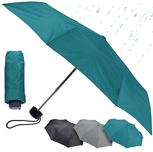 Lewis N. Clark 412TEA Mini parapluie de voyage portable, tissu coupe-vent et hydrofuge, bleu sarcelle, taille unique