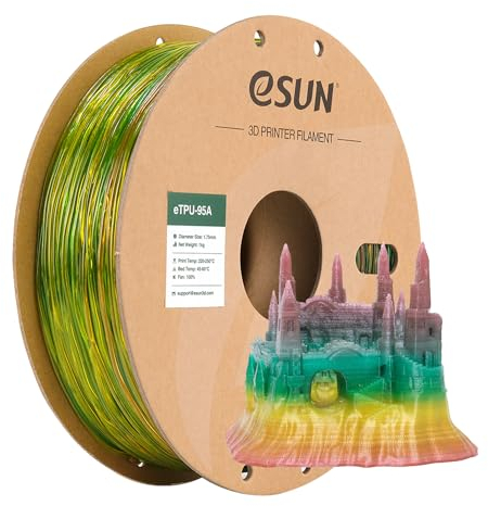 eSUN Flexibles TPU Regenbogen Filament 1.75mm, 3D Drucker Filament TPU-95A, Maßgenauigkeit +/- 0.05mm, 1kg Spule (2.2 LBS) 3D Druck Filament für 3DDrucker, Regenbogen Mehrfarbig
