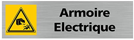 Pictogramme Armoire Electrique (Q0201). Signalisation Porte - 170 X 50 mm - Autocollant souple ou plaque alu brossé 2mm. - Plaque aluminium brossé - Plaque aluminium brossé -