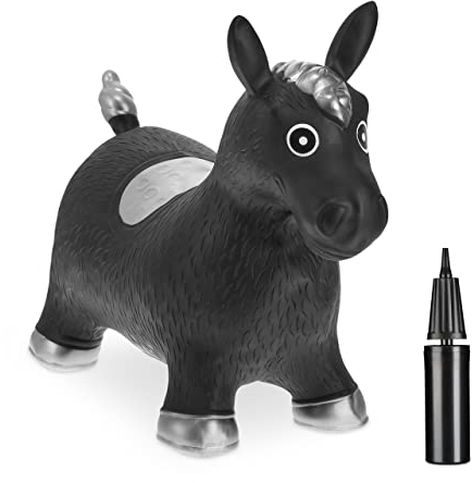 Relaxdays Hüpftier Pferd, inkl. Luftpumpe, Hüpfpferd bis 50 kg, BPA frei, für Kinder ab 3 Jahre, Hüpfspielzeug, schwarz