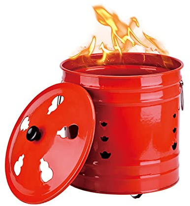 Barril de acero inoxidable for quemar, lata de Metal for jardín, jaula for incendios, incinerador de desechos de jardín, contenedor incinerador for papel de desecho, hoja de jardín roja ( Size : 33cmx