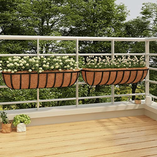 MOONAIRY Jardinières murales 2 pcs en Coco Noir 91x20x23 cm Acier,Jardinières,Jardinieres Exterieur,Bac Jardiniere,Bac à Fleurs Extérieur,Jardinieres Balcon