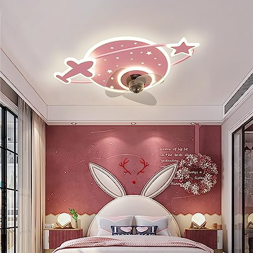 ATEEZ Infantil Silencioso Ventilador de Techo con Luz y Mando 6 Velocidades Moderna Lampara Ventilador Techo Dimmable Reversible Temporizado Ventiladores de Techo con Luz para Dormitorio Comedor-Rosa