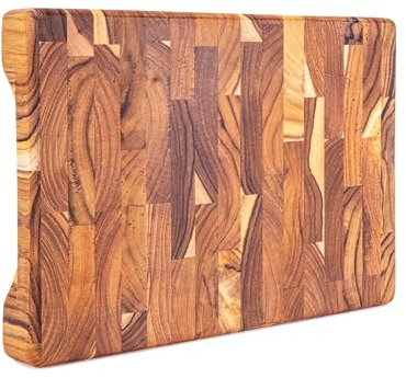 Erreke Planche a Decouper Bois, Bois de Teck End Grain, Planche à Découper Robuste et Compact Idéale pour Petit Cuisines, Couper Servir Viande Fromage Pain, 30x20x3.2 cm