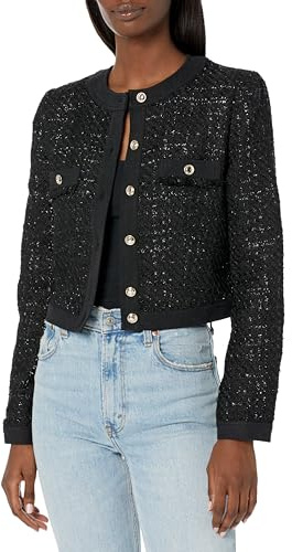 GUESS Clarissa - Giacca in tweed da donna, Fantasia Tweed Nero, Small