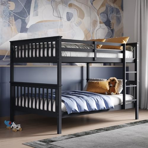 Flair Furnishings Small Double Bunk Beds, Wooden Bunk Beds for Kids, Heavy Duty and Sturdy, Versatile, Detachable, Space Saving Design (Grey)
