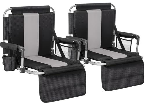 ALPHA CAMP Stadium Seats for Bleachers with Armrests - Thick Padded Bleacher Chairs with Back Support, Extra Wide Stadium Chair for Sports Events, Portable with Shoulder Straps & Pockets,2PC