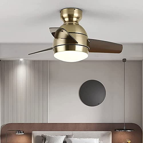 araña moderna, Ventilador de araña de 66 cm con control remoto, pequeño ventilador de techo de bronce con luz, motor de CC silencioso, reversible, 3 aspas, 6 velocidades, 3000-6000 K for dormitorio, c
