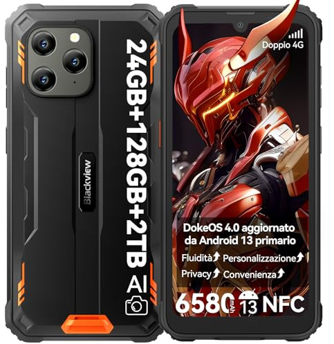 Blackview BV5300 Plus Smartphone Incassable Android 13 (NFC), Écran 6.1HD+, 24Go+128Go/TF 2To,Batterie 6580mAh,Double SIM 4G Telephone Portable Incassable, IP69K/Face ID/OTG/GPS/273g/2Ans de Garantie