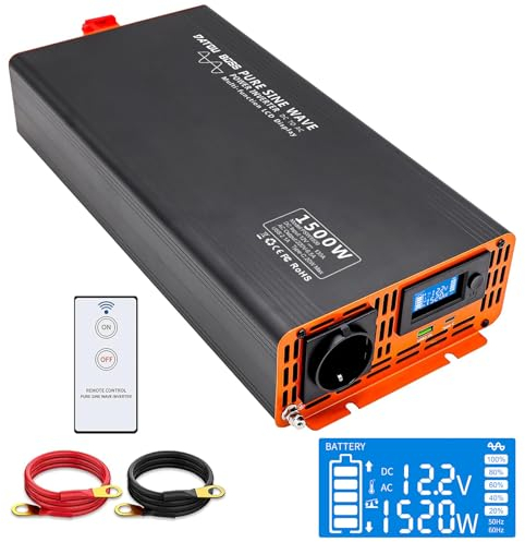 DATOUBOSS Wechselrichter 12v auf 230v 1500W/3000W Reiner Sinus Spannungswandler Inverter mit 1 Europäische Steckdose 1 Type-c 1 USB, Umwandler Stromwandler 12v 230v für LKW Camping Haushaltsgeräten