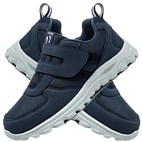 AZMAHT Scarpe Ginnastica a Strappo Larghe per Diabetici in Memory Foam Anziani Scarpa Ortopedica Made in Italy Plantare Estraibile Chiusura a Strappo,Men Blue,37/235mm