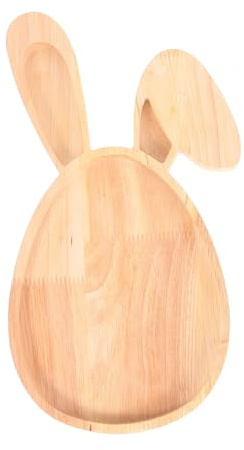 HOLIDYOYO Assiette de Pâques en forme d'œuf de lapin - Planche à saucisse en bois rustique et décorative - Assiette à salade - Dessert - Apéritif - Bonbons - - Plateau de présentation pour fête