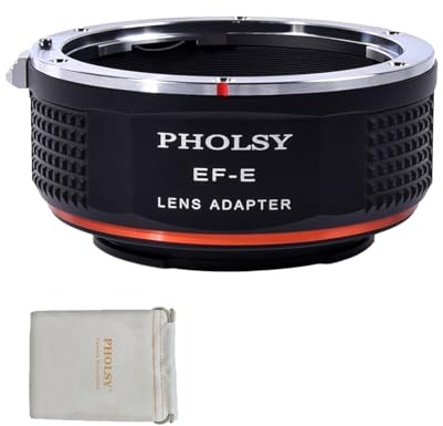 PHOLSY Enfoque Manual Adaptador de Objetivo Compatible con Objetivos Canon EF (EF-S) y Cuerpo de Cámara Sony E (NEX), EF a E