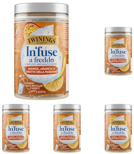 Twinings, In'fuse Mango, Arancia e Frutto della Passione, Infuso Senza Zucchero per Acqua Fredda dalle Note Esotiche, Ideale per Momenti di Freschezza e Idratazione da Portare Sempre con Te, 10 Filtri