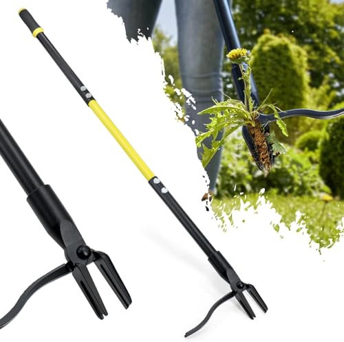 Jardineer Weed Remover Tool Stand Up, Weed Puller Root Remover with 4 Claws, 45 Long Handled Dandelion Weeder Tool for Patio, Lawn, Garden, Path, Driveway and Block Paving