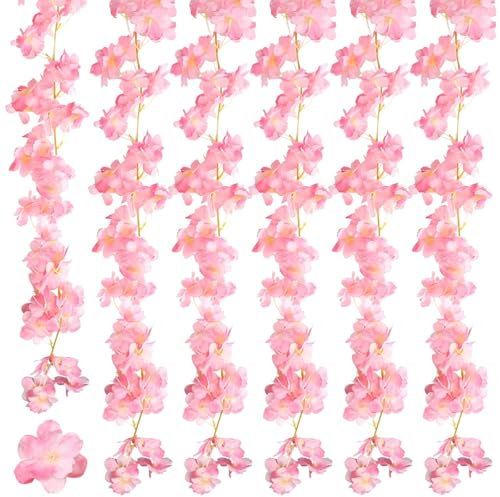 6 Stück Kirschblüten Deko, 1.8M Kunstblumen Hängend Blumenwand Künstliche Seiden Kirschblüte Hangend Vine Seidenblumen Dekor, Kirschblüten Girlande für Hochzeit Party Haus Garten Bogen Wände Rosa