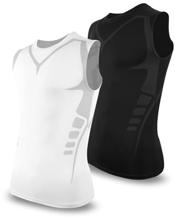 SLIMBELLE 2-pack kompressionströja för män, sport, tanktopp, ärmlös, funktionell skjorta, löpskjorta, undertröja med rund hals, Svart + vit, XL
