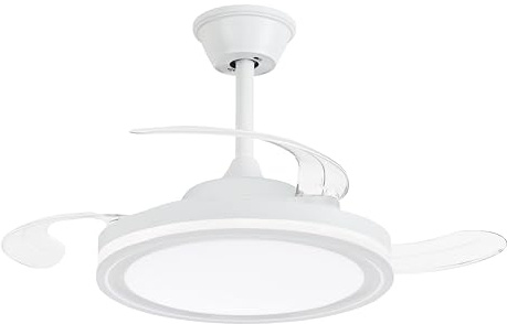 NARVI Ventilador de techo con Palas retráctiles,Motor DC, LED Regulable y Memoria Con Mando a distancia Blanco, Potencia 30W