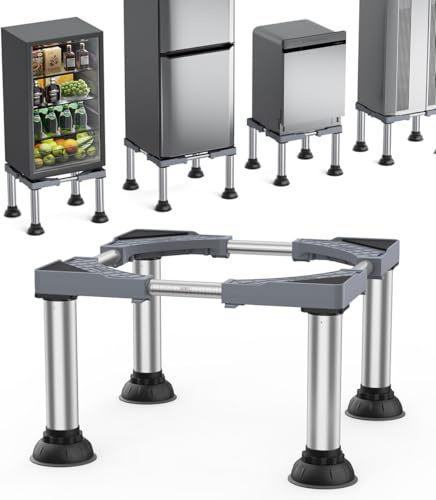 DEWEL Base de Réfrigérateur Support Frigo Hauteur 30-33cm 4 Pieds Stables à Ventouse Socle RéGlable Rehausseur De RéFrigéRateur Pour Lave-Vaisselle CongéLateur Bahut CongéLateur Gris