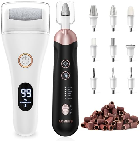 Maniküre-/ Pediküre-Set, AOMEES Elektrische Nagelfräser, Kabellos Akku Elektrische Nagelfeile mit 9 Aufsätze zur Nagelpflege, Nagelfräser für Gelnägel (Weiß + Schwarz)