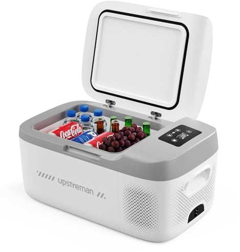 Upstreman Frigorifero Portatile Elettrico Compatto 15Lmprefrigerazione/congelamento - Compressore Potente, Silenzioso 39dB e Adattatori 12V/240V Inclusi per Auto e Casa, Bianco-AR18