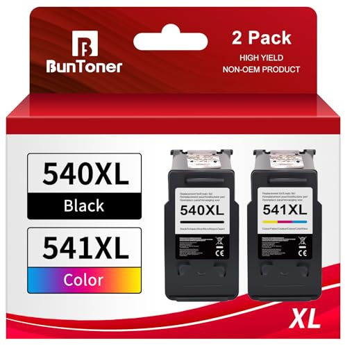 BunToner 540XL 541XL Multipack de remplacement pour cartouches d'imprimante Canon 540 541 PG-540 CL541 pour Canon Pixma TS5150 MG3600 MG3650S MG3650 MG4250 MX475 TS5100 MG3150 MG3500 MG4200 (2-Pack)