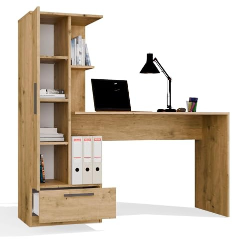 CDF Schreibtisch mit Regal Schublade 140cm 3 Einlegeböden Computertisch