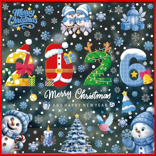 8 Fogli Adesivi Natalizi per Finestre 2026 - Nuova Versione, 233 PCS Vetrofanie Natalizie Riutilizzabile, Decorazioni Natalizie, Christmas Decorations DIY per Porte, Vetrine, Vetri