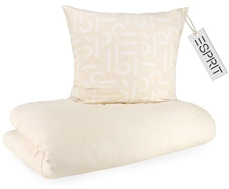 Esprit - Biancheria da letto in flanella, 135 x 200 cm, in cotone beige, set di biancheria da letto di lusso, 2 pezzi, ecologico, caldo e soffice, copripiumino 135 x 200-1 e 1 federa 80 x 80 cm