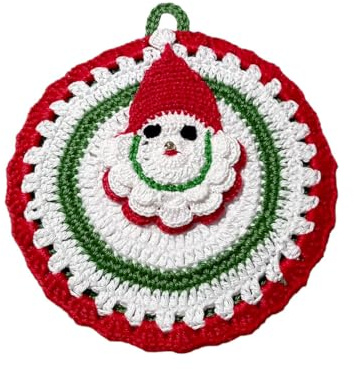 Presina natalizia ad uncinetto bianca con Babbo Natale 15x16 cm (34NT) - Made in Italy