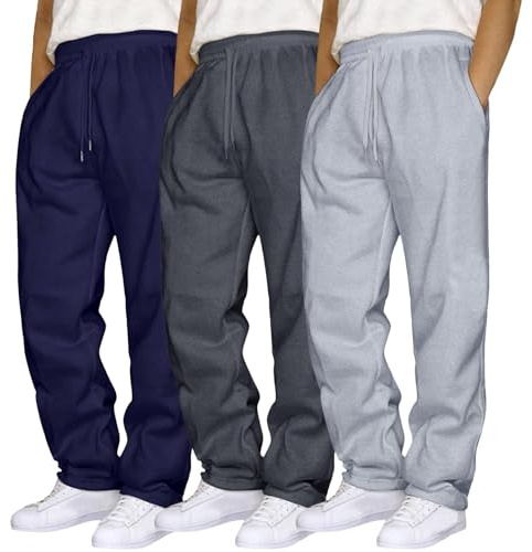 Baggy sportbyxor för män, 3-pack joggingbyxor, herr, breda ben, sweatbyxor, elastisk midja, träningsbyxor, vardag, streetwear, utomhusbyxor, bomull, vandringsbyxor, Y2K, fritidsbyxor, sportkläder