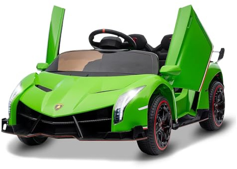 Euker Lamborghini Kinder-Elektroauto 12V mit 2 Motoren & Fernbedienung für Kinder 3-8 Jahre – Inkl. Hupe, Bluetooth-Musik, USB und Vorwärts-/Rückwärtsfahrt (3-7 km/h), für Kinder ab 3 Jahre (Grün)