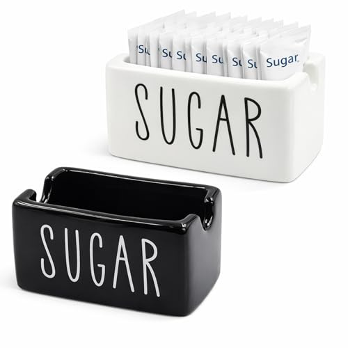 Porta bustine di zucchero in 2 colori, per bar, caffè, zucchero, piccoli sacchetti di condimenti, dispenser per dolcificanti, contenitore per casa, ristorante, tavolo da cucina (nero, bianco)