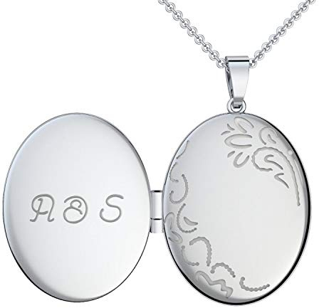 Gravur Kette Silber 925 Medaillon + inkl. GRATIS Luxusetui + Kettenanhänger mit Gravur persönlich individuell gestalten 925er Anhänger beidseitig gravierbar Silberkette zum Öffnen FF103-12 SS92545