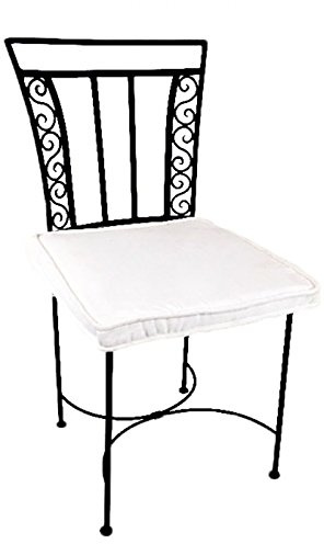 ORIGINAL Orientalischer Stuhl Gartenstuhl aus Metall Schwarz Ronda | Marokkanischer Balkonstuhl Inkl. Sitzkissen Stuhlkissen | Eisenstuhl als Bistrostuhl | Mediterrane Deko im Garten oder Balkon
