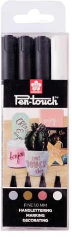 SAKURA Pen-Touch Fine Permanent Marker Set of 4 | Metallic + White | Pens for Decoration, Hand Lettering & Crafts